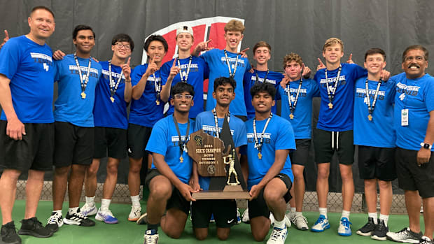 Wisconsin high school boys tennis: The Brookfield Central boys tennis team poses after winning the WIAA D1 team title 2024