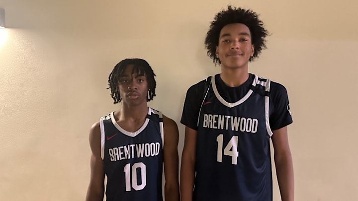 Sophomore AJ Okoh (left) and freshman Shalen Sheppard have Brentwood 22-3 after stunning Windward on the road Monday night. Sophomore AJ Okoh (left) and freshman Shalen Sheppard have Brentwood 22-3 after stunning Windward on the road Monday night.