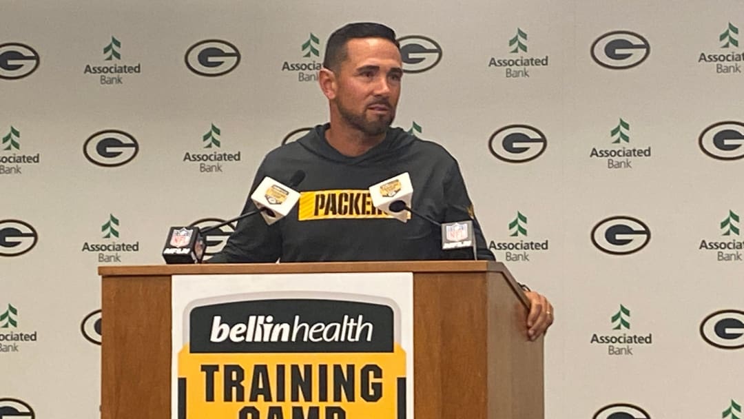 Packers coach Matt LaFleur talks to the media Monday, July 22, 2024, before the start of the first practice of the 2024 training camp.