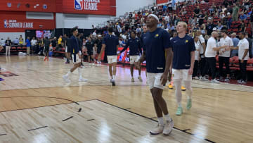 Indiana Pacers center Oscar Tshiebwe warms up for a 2024 summer league game against the Brooklyn Nets. (Mandatory Photo Credit: Tony East)