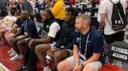 Indiana Pacers centers Isaiah Jackson and James Wiseman sit between two Pacers assistant coaches at a summer league game on July 12, 2024. (Mandatory Photo Credit: Tony East)