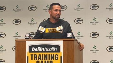 Packers coach Matt LaFleur talks to the media