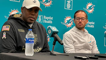 Dolphins general manager Chris Grier and coach Mike McDaniel address reporters Tuesday.

Img 9284