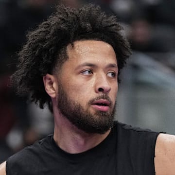 Nov 15, 2024; Toronto, Ontario, CAN; Detroit Pistons guard Cade Cunningham (2) wearing the Emirate NBA Cup shirt warms up against the Toronto Raptors during the pregame warmup at Scotiabank Arena. Mandatory Credit: Nick Turchiaro-Imagn Images