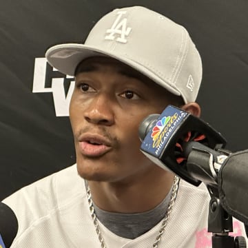 DeVonta Smith has a press conference before his third annual celebrity softball game at Coca-Cola Stadium in Allentown, PA.