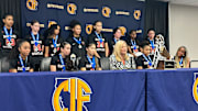 Harvard-Westlake girls basketball in the post-game press conference after winning 2024 CIF State Division II title.