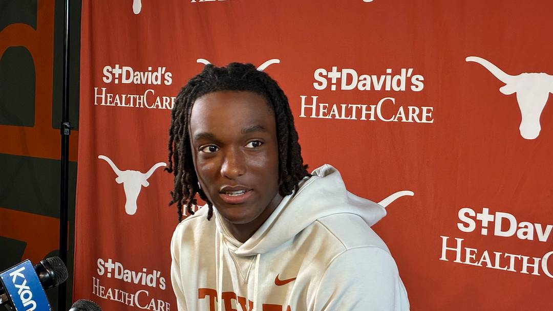 Texas Longhorns wide receiver Cam Coleman speaking with the media.