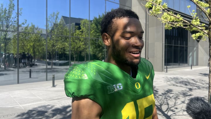 Oregon Ducks' Defensive back Kam Alexander meets with the media following day 12 of Fall Camp.