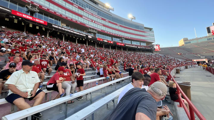 The crowd at Saturday night's Nebraska football practice in Memorial Stadium.