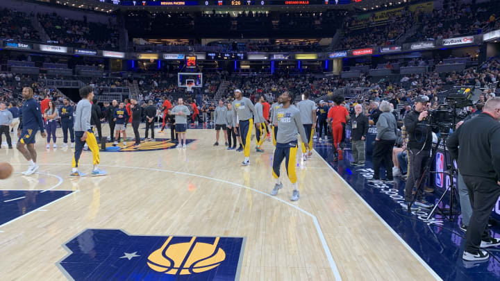 Indiana Pacers guard Quenton Jackson warms up for an NBA game against the Chicago Bulls in Gainbridge Fieldhouse. (Mandatory Photo Credit: Pacers On SI)