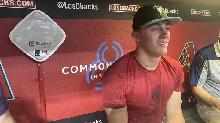 Arizona Diamondbacks first-round draft pick Slade Caldwell speaks to reporters at Chase Field.