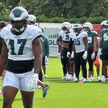 Eagles linebacker Nakobe Dean at training camp