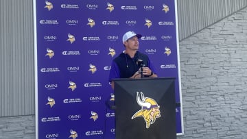 Vikings head coach Kevin O'Connell speaks before the start of training camp on Wednesday, July 24