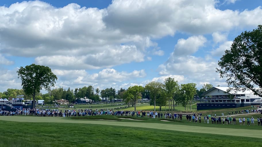 The crowd lines the fairway at the PGA Championship.