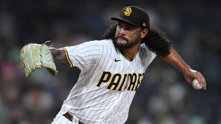 Oct 4, 2022; San Diego, California, USA; San Diego Padres starting pitcher Sean Manaea (55) throws a