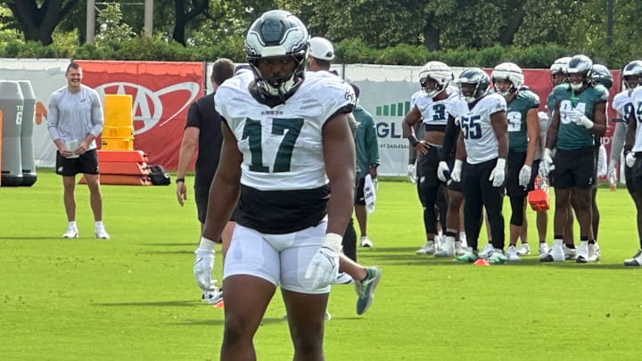 Eagles linebacker Nakobe Dean at 2024 training camp Eagles linebacker Nakobe Dean at 2024 training camp