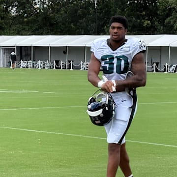 Rookie lineebacker Jihaad Campbell after Day 7 of Eagles training camp