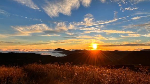 A beautiful sunset experienced on the Art Loeb Spur Trail in North Carolina.