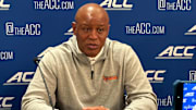October 7, 2025; Charlotte, North Carolina, USA; Syracuse basketball coach Adrian Autry speaks with the media Tuesday on Day 2 of ACC Tipoff at the Uptown Hilton Hotel. Mandatory Credit: Brad Bierman, The Juice Online-On SI / 