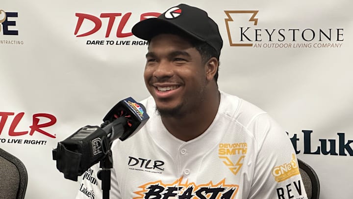 Eagles rookie Jihaad Campbell showed up at teammate DeVonta Smith's celebrity softball game to support his new team.