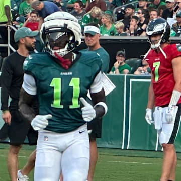 Eagles WR A.J. Brown at open practice.