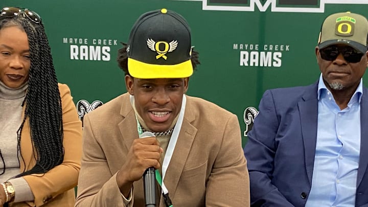 Mayde Creek High School defensive lineman Tobi Haastrup has only played football for one season, and now he is committed to Oregon