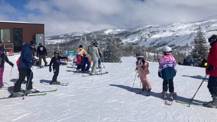Skiers enjoy the unusually deep Spring snow at Brian Head Resort in southwestern Utah. The state