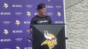 Vikings quarterback J.J. McCarthy addresses the media after practice on Friday July 26. 