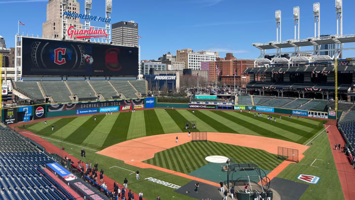 Progressive Field in Cleveland pictured just about an hour before the eclipse starts on April 8, 2024.