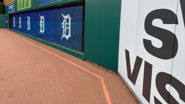 The wall at Comerica Park in Detroit, Mich.