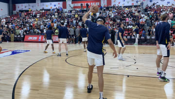 Indiana Pacers players warm up before a 2024 summer league game. (Mandatory Photo Credit: Tony East)