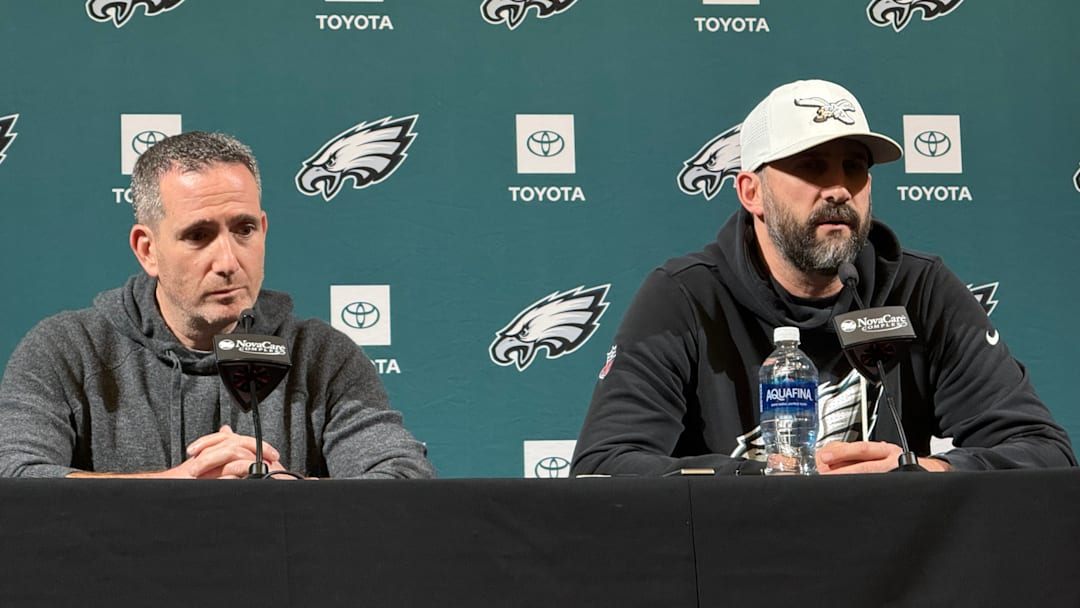 Eagles GM Howie Roseman (left) and head coach Nick Sirianni talk about the end of the 2025 season. Eagles GM Howie Roseman (left) and head coach Nick Sirianni talk about the end of the 2025 season.