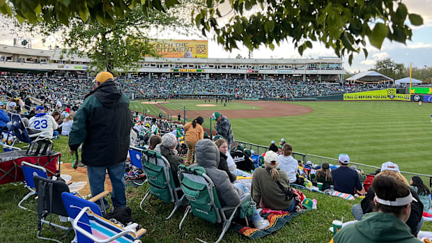 View from lawn seating beyond right field at Sutter Health Park.