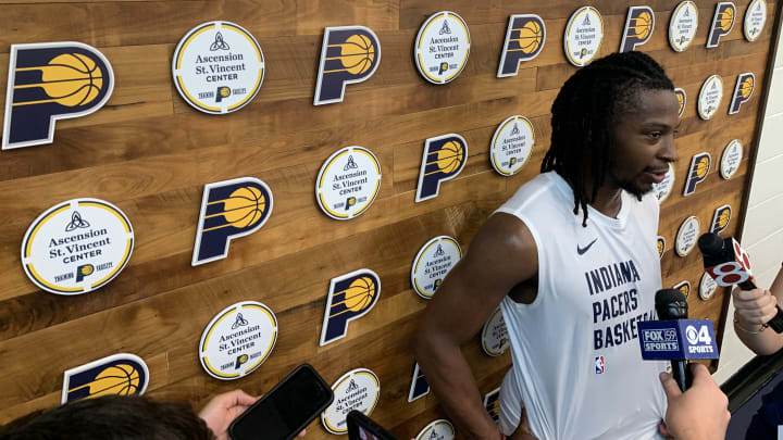Purdue Boilermakers guard Lance Jones after his pre-draft workout with the Indiana Pacers on June 4, 2024. (Mandatory photo credit: Pacers on SI)