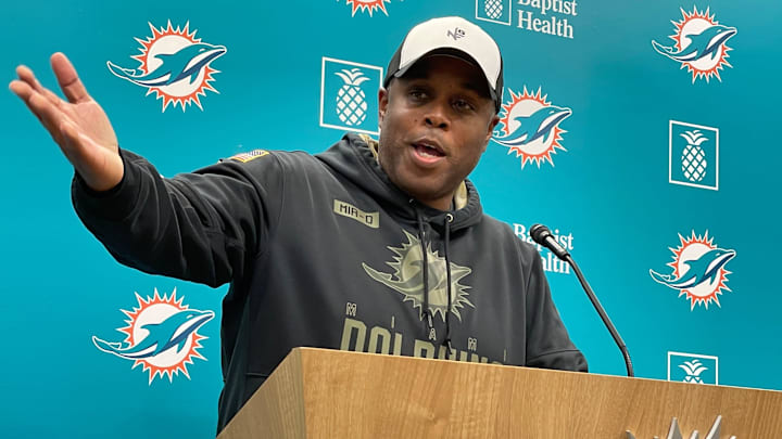 Dolphins general manager Chris Grier discusses the upcoming draft on Tuesday, April 16, 2024.