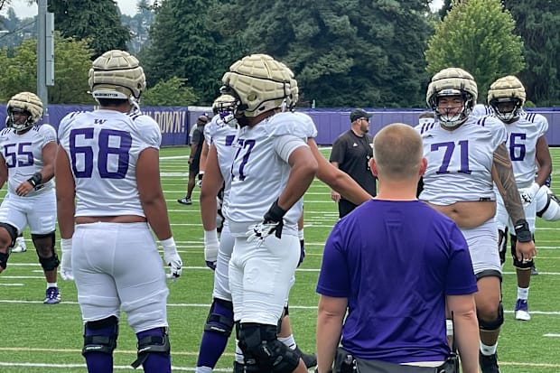 Max McCree (77) joined the Huskies in fall camp after playing JC ball and for Maryland. 