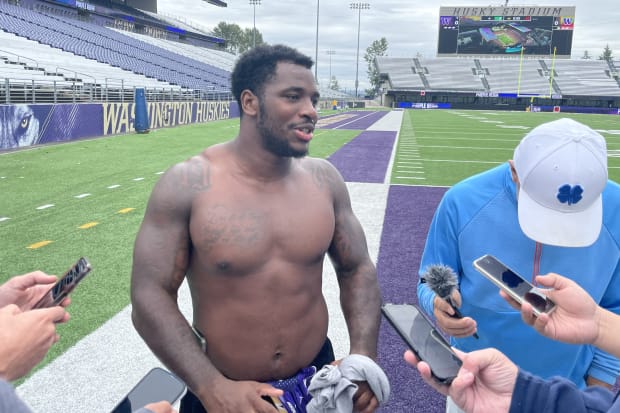 Jonah Coleman meets with the media following practice. 