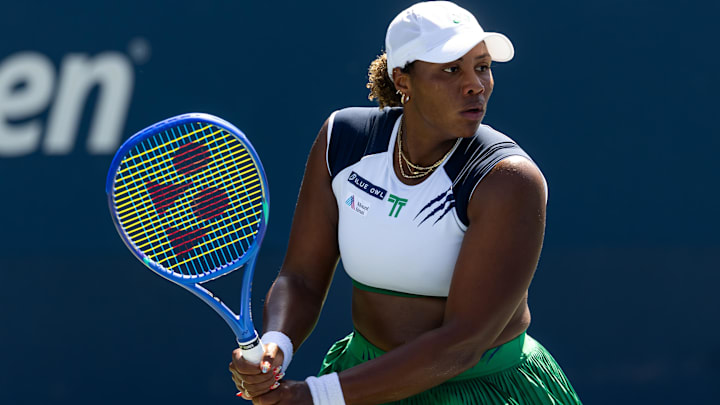 Taylor Townsend in action against Antonia Ruzic of Croatia in the first round of the women's singles at the US Open Taylor Townsend in action against Antonia Ruzic of Croatia in the first round of the women's singles at the US Open