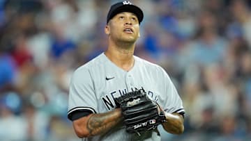 Sep 30, 2023; Kansas City, Missouri, USA; New York Yankees starting pitcher Frankie Montas (47)