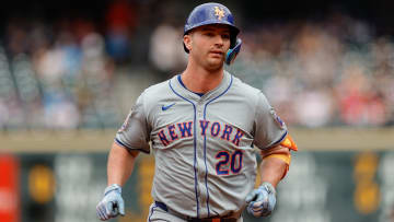 Aug 8, 2024; Denver, Colorado, USA; New York Mets first baseman Pete Alonso (20) rounds the bases on a solo home run in the third inning against the Colorado Rockies at Coors Field. Mandatory Credit: Isaiah J. Downing-USA TODAY Sports