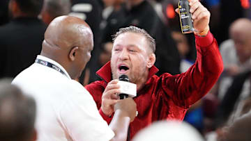 Conor McGregor during halftime of the 2023 NBA Finals between the Miami Heat and Denver Nuggets.