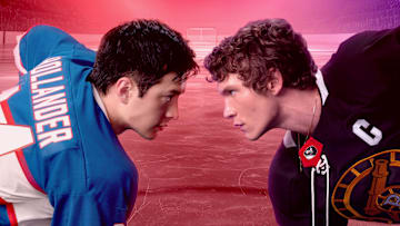 Heated Rivalry (L to R) - Hudson Williams as Shane Hollander and Connor Storrie as Ilya Rozanov