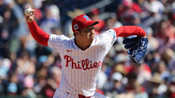 Feb 28, 2025; Clearwater, Florida, USA; Philadelphia Phillies pitcher Koyo Aoyagi (31)  throws a pitch during the fourth inning] against the Boston Red Sox at BayCare Ballpark.