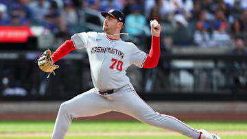 Mitchell Parker pitches against the New York Mets on Sunday.