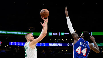 Kristaps Porzingis was one of five players to suit up for the Celtics for the first time on Sunday night. 