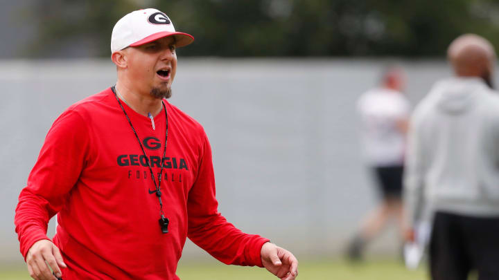 Georgia tight ends coach Todd Hartley at the first day fall football camp in Athens, Ga., on Thursday, Aug. 3, 2023.