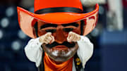 Mar 22, 2025; Storrs, Connecticut, USA; The Oklahoma State Cowgirls mascot on the court during a break against the South Dakota State Jackrabbits in the second half at Harry A. Gampel Pavilion. Mandatory Credit: David Butler II-Imagn Images