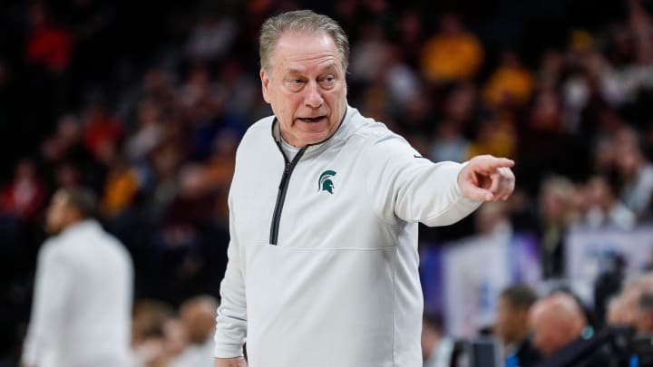 Michigan State head coach Tom Izzo looks back at the bench during the second half of quarterfinal of Big Ten tournament against Purdue at Target Center in Minneapolis, Minn. on Friday, March 15, 2024.