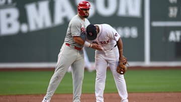 Kyle Schwarber and Rafael Devers in Fenway Park.