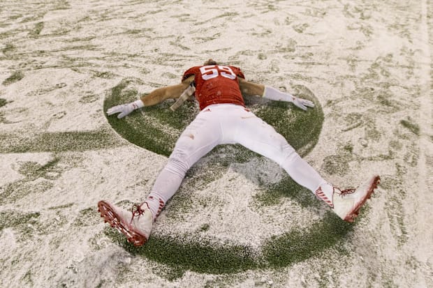 Snow on football field